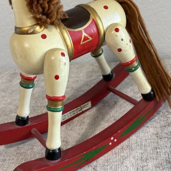 Vintage Hand Painted Wooden Rocking Horse Christmas Figurine Folk Art Decor - Picture 7 of 11